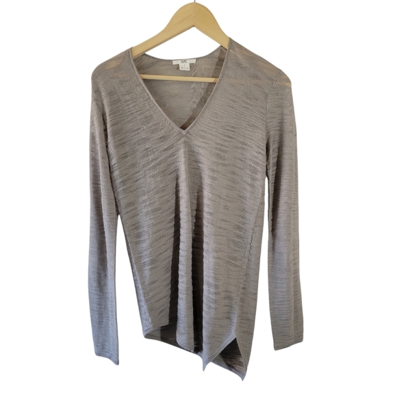 HELMUT LANG Gray V-neck Asymmetrical Top SP Wool Alpaca Quite Luxury Minimalist - Picture 1 of 11